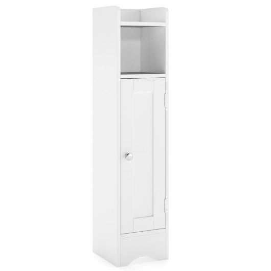 Slim Bathroom Cabinet Corner with 1 Door and Adjustable Shelves-White