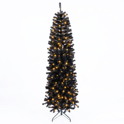 Slim Pencil Hinged Christmas Tree with Branch Tips and 8  Lighting Modes-7 FT