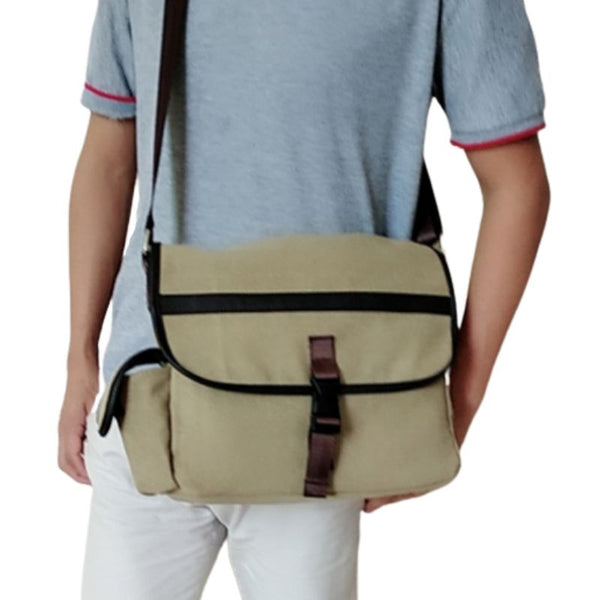 Small Beige Canvas Messenger Bag