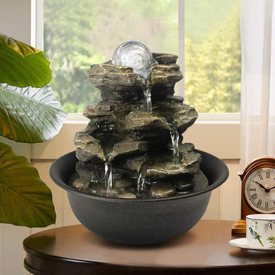 Resin Spinning Orb Tabletop Fountain 8 Inch Color LED