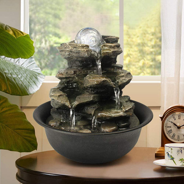 Resin Spinning Orb Tabletop Fountain 8 Inch Color LED
