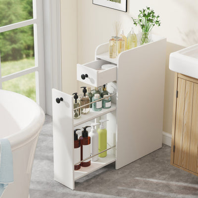 Small Bathroom Storage Cabinet 4-Tier with Slide Out Drawers on Casters-White