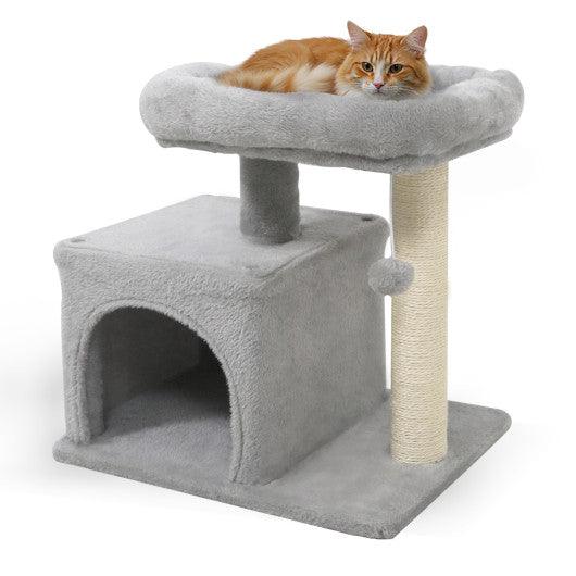 Small Cat Tree with Large Padded Plush Perch for Indoor Cats-Light Gray
