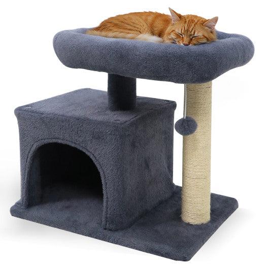 Small Cat Tree with Large Padded Plush Perch for Indoor Cats-Dark Gray