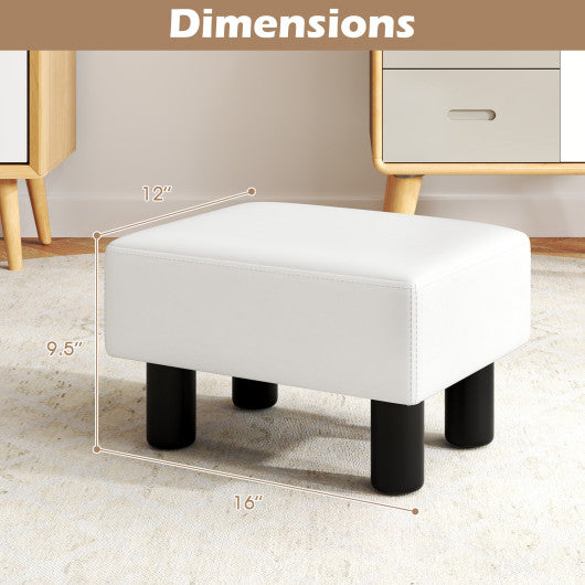 Small PU Leather Rectangular Seat Ottoman Footstool-White