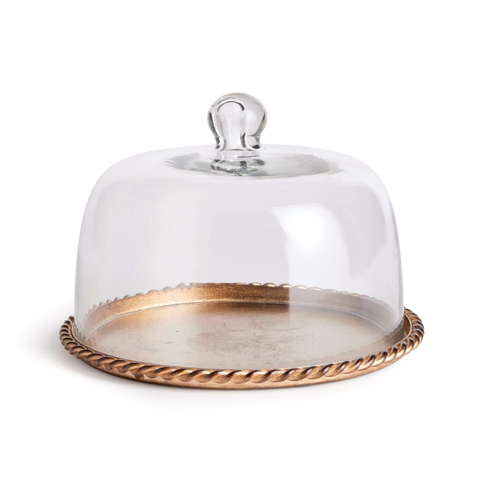 Small Vintage Glass Cloche with Gold Braided Tray