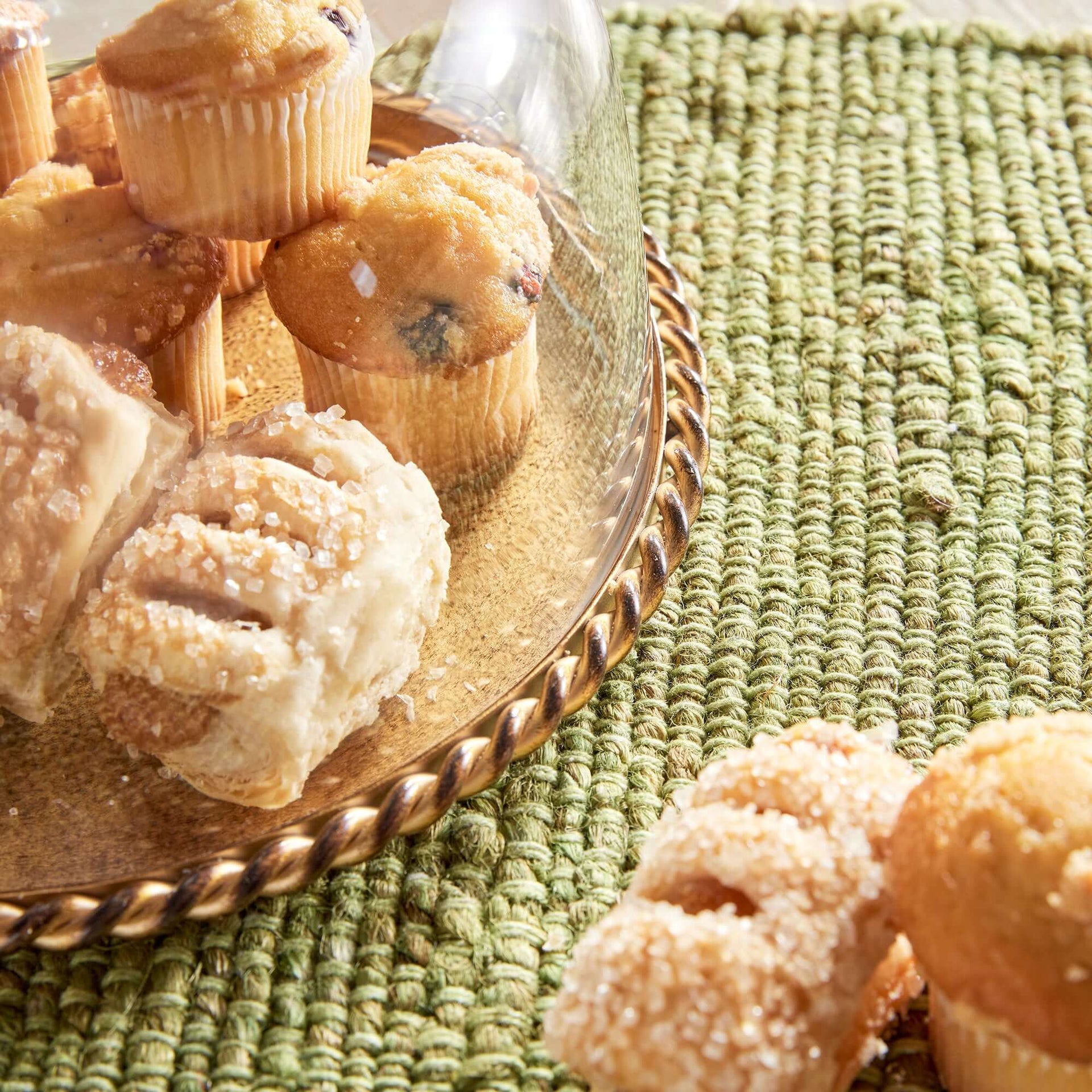 Small Vintage Glass Cloche with Gold Braided Tray