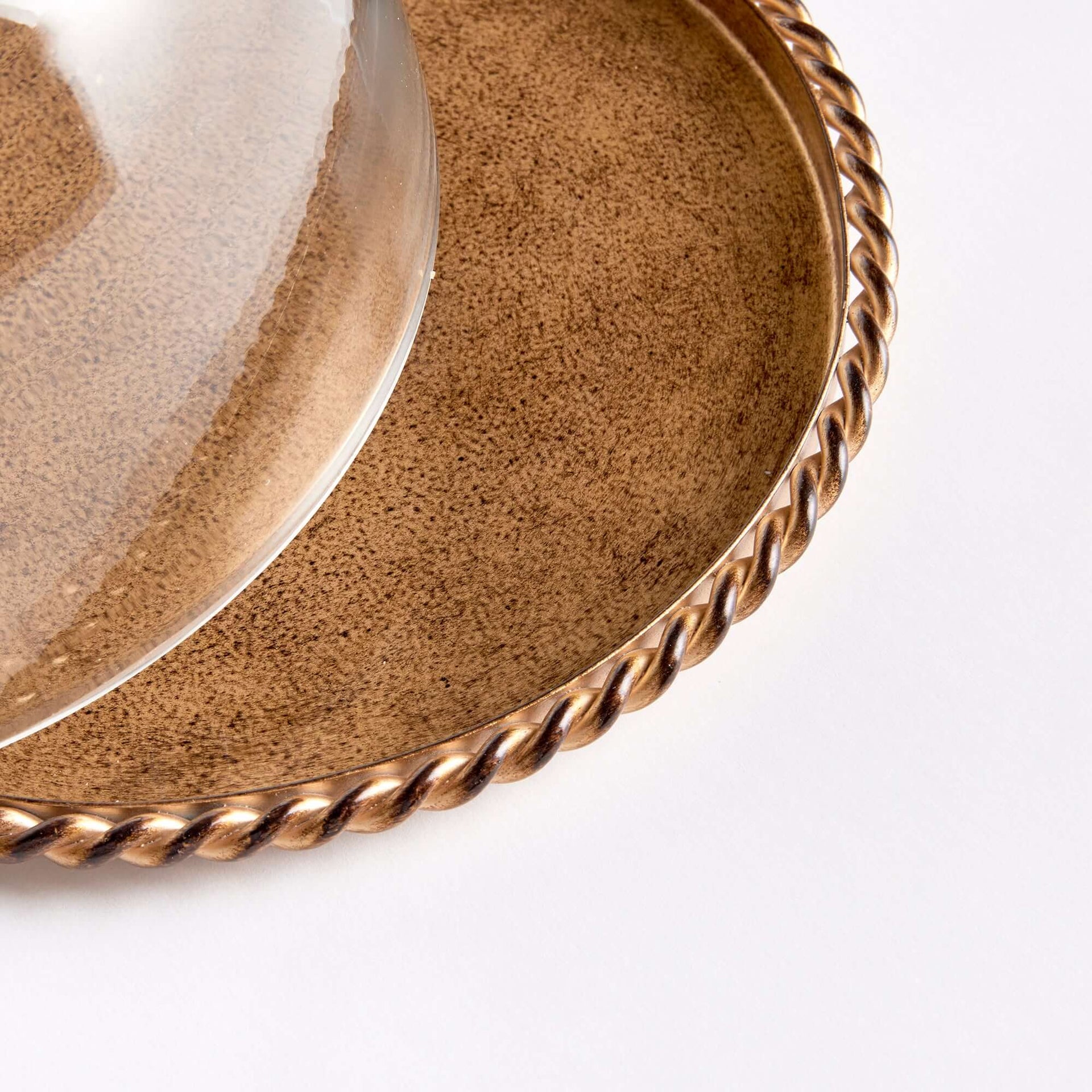 Small Vintage Glass Cloche with Gold Braided Tray