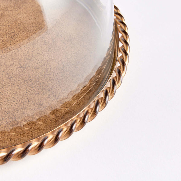 Small Vintage Glass Cloche with Gold Braided Tray