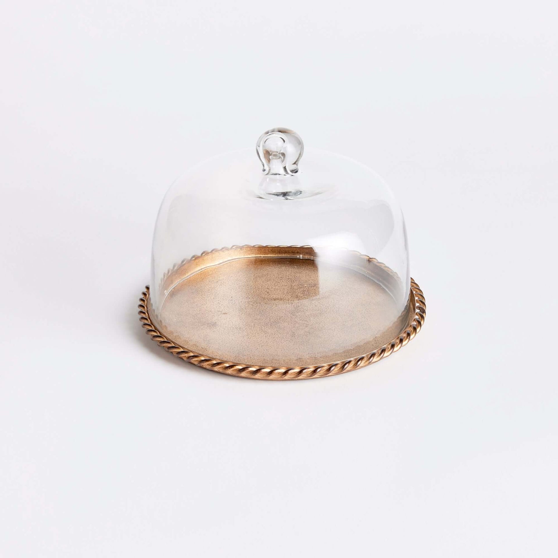 Small Vintage Glass Cloche with Gold Braided Tray