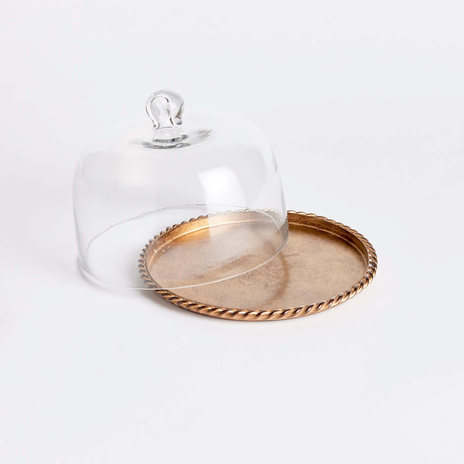 Small Vintage Glass Cloche with Gold Braided Tray