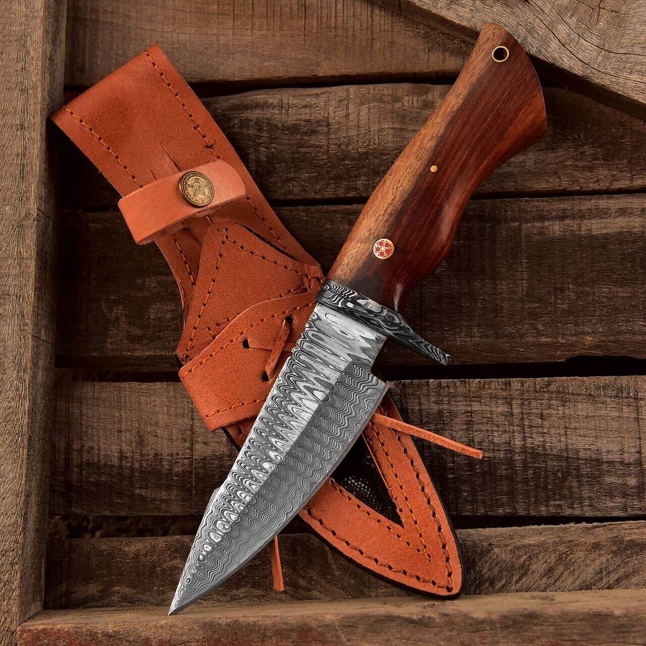 Custom Handmade Small Hunting Knife with Damascus Steel Blade