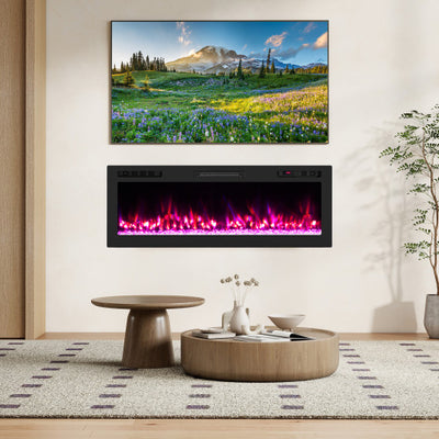 Smart WiFi Electric Fireplace Wall Mounted & Recessed 750W/1500W Heater-50 Inch