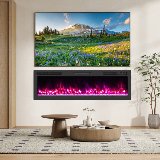 Smart WiFi Electric Fireplace Wall Mounted & Recessed 750W/1500W Heater-60 Inch