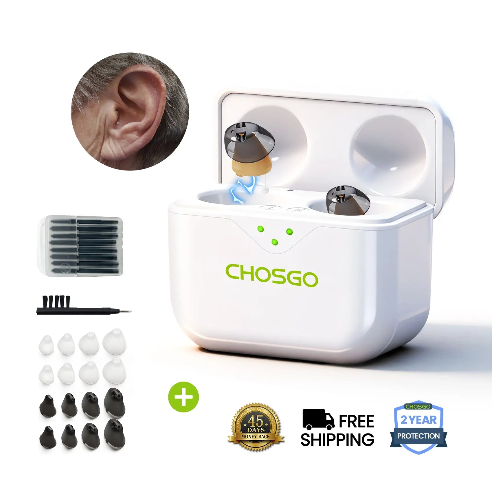 CHOSGO SmartR Smallest Rechargeable OTC Hearing Aids with AI Noise Reduction