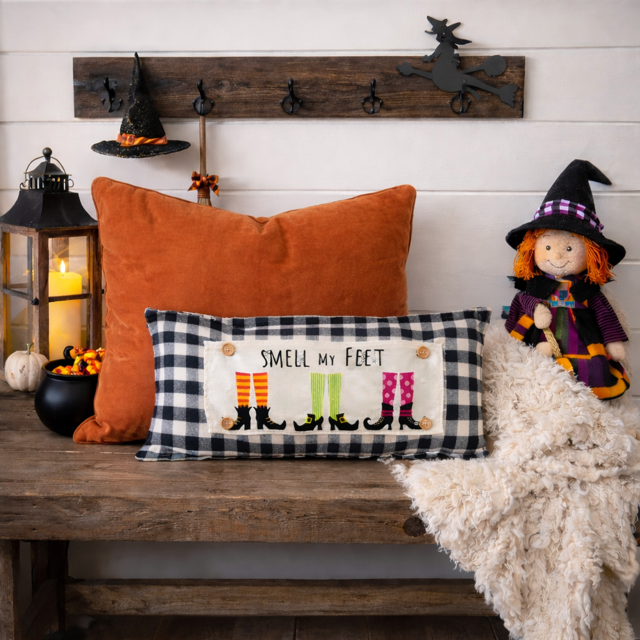 PANEL ONLY: RECTANGLE Halloween October Fall Autumn Hocus Pocus Cauldron Spell Party Cackle; SMELL MY WITCHES FEET