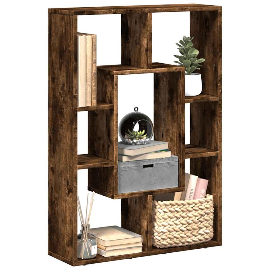 Smoked Oak Multi-Layered Wooden Bookcase Storage Shelving Unit