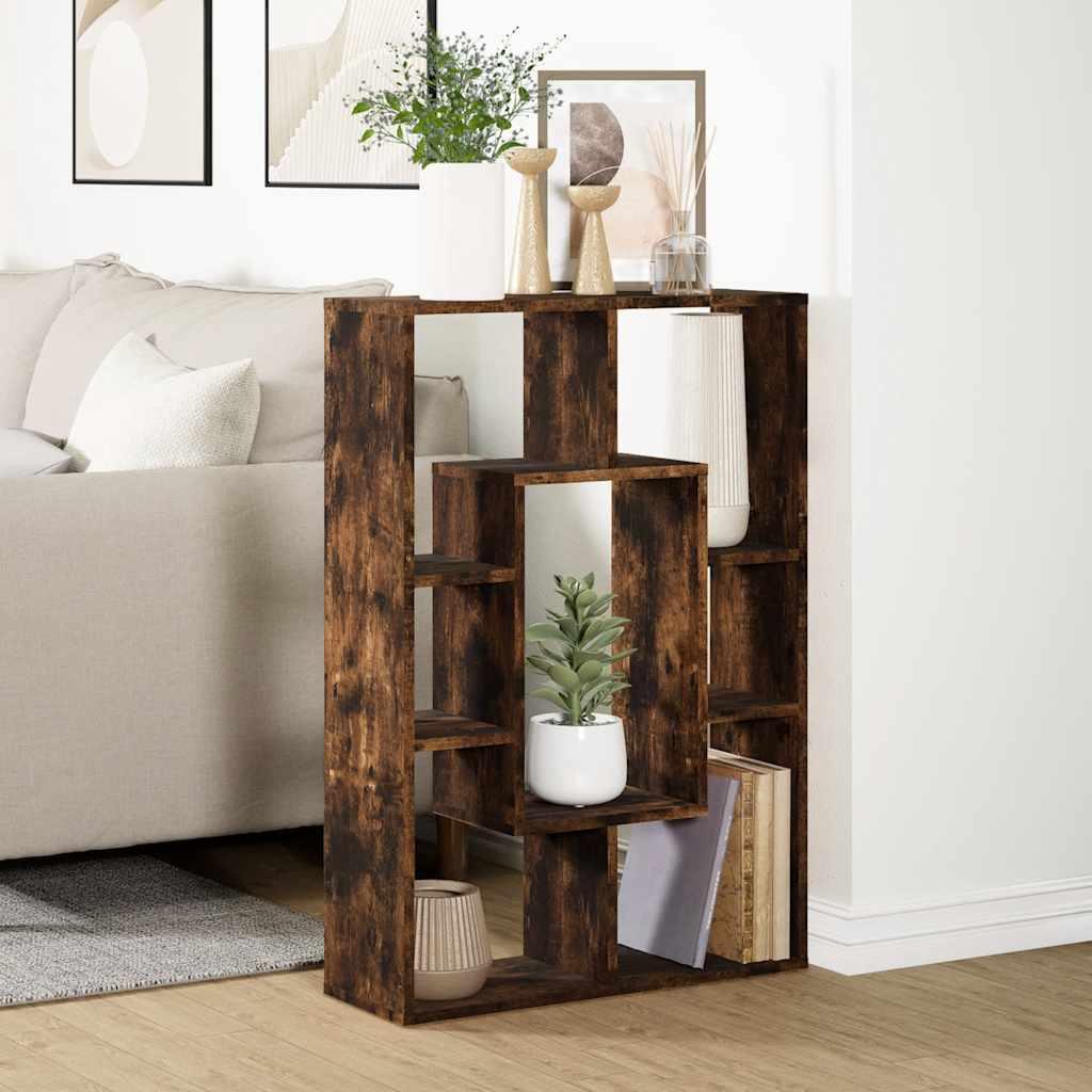 Smoked Oak Multi-Layered Wooden Bookcase Storage Shelving Unit