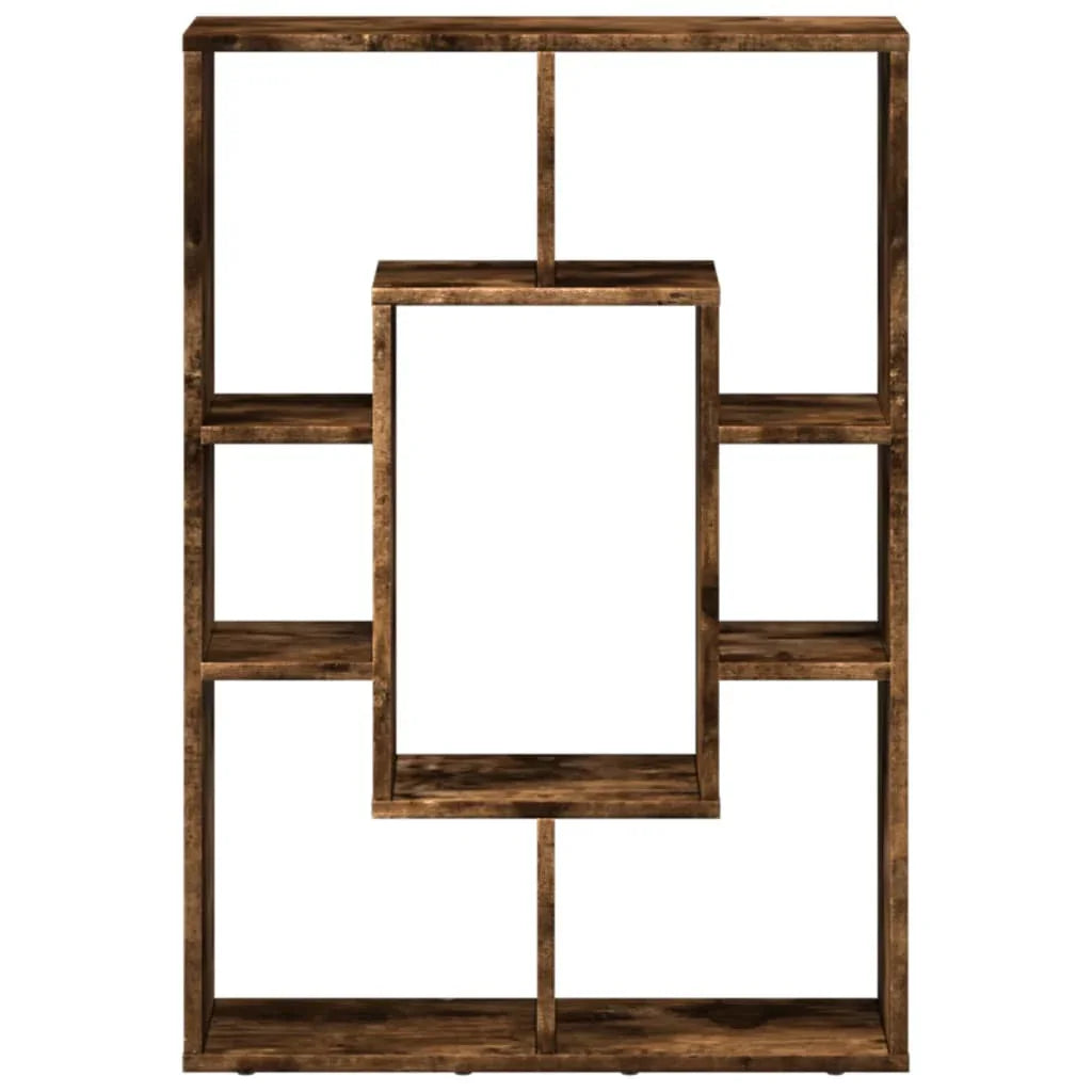 Smoked Oak Multi-Layered Wooden Bookcase Storage Shelving Unit