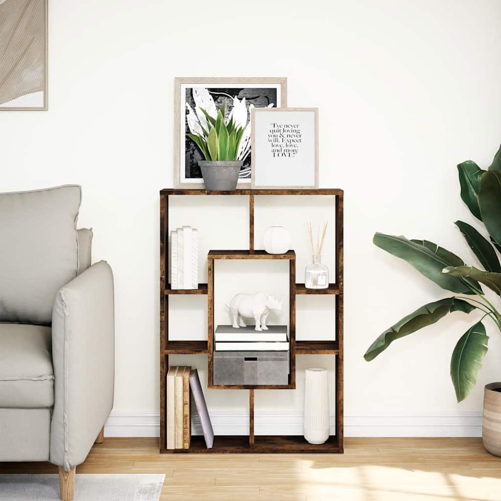 Smoked Oak Multi-Layered Wooden Bookcase Storage Shelving Unit