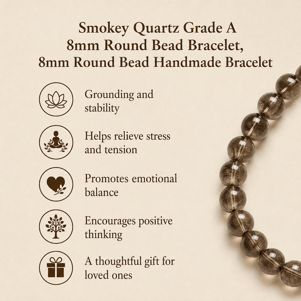 Smokey Quartz Bracelet | Smoky Quartz Bead Bracelet (Depression and Abundance)