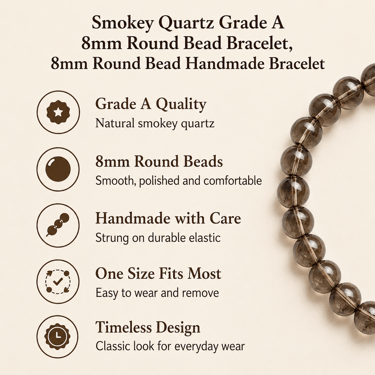 Smokey Quartz Bracelet | Smoky Quartz Bead Bracelet (Depression and Abundance)