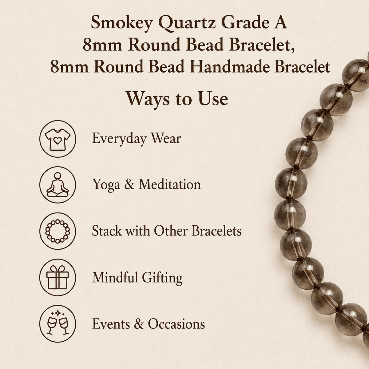 Smokey Quartz Bracelet | Smoky Quartz Bead Bracelet (Depression and Abundance)