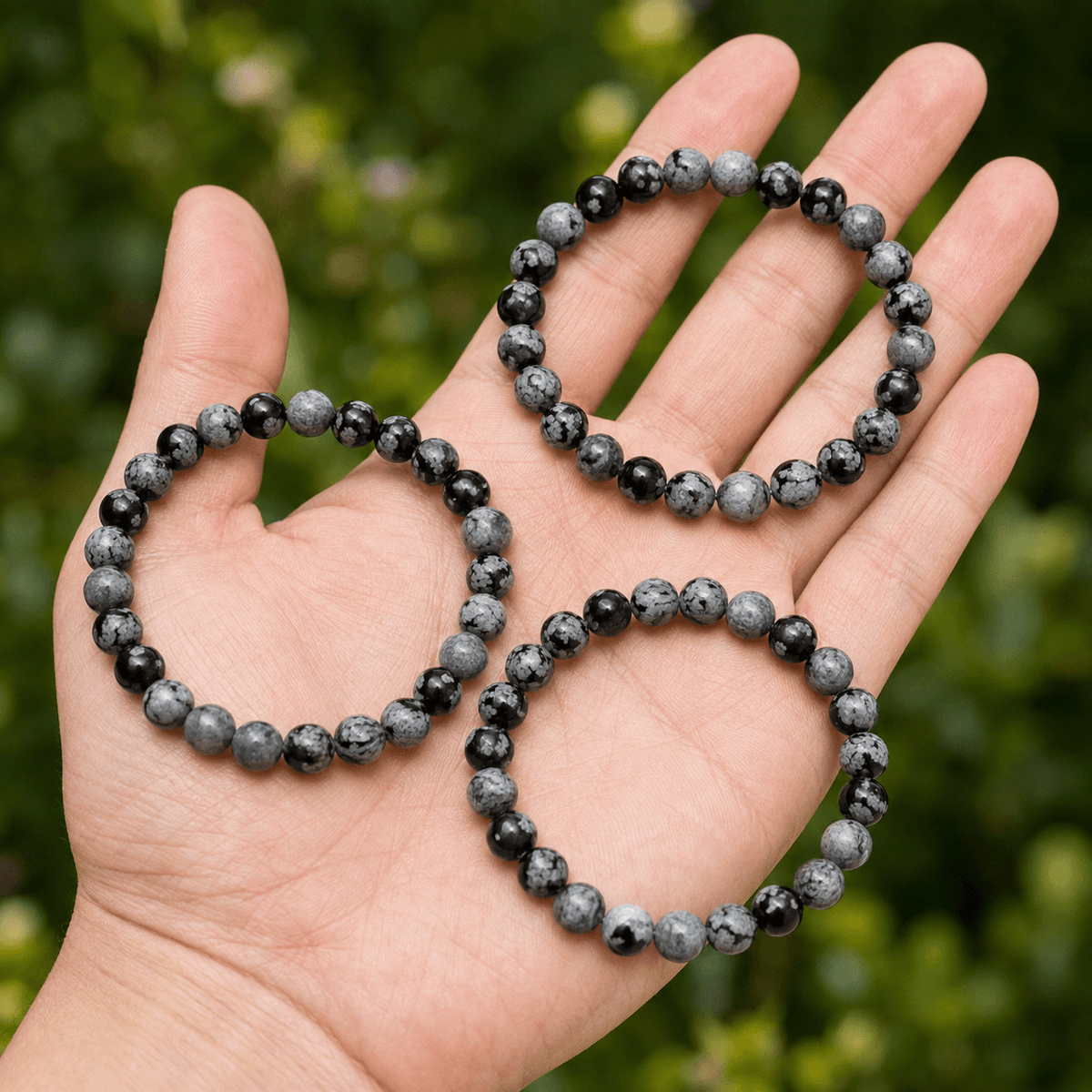 8mm Crystal Bracelet | Black Snowflake Obsidian Bracelet