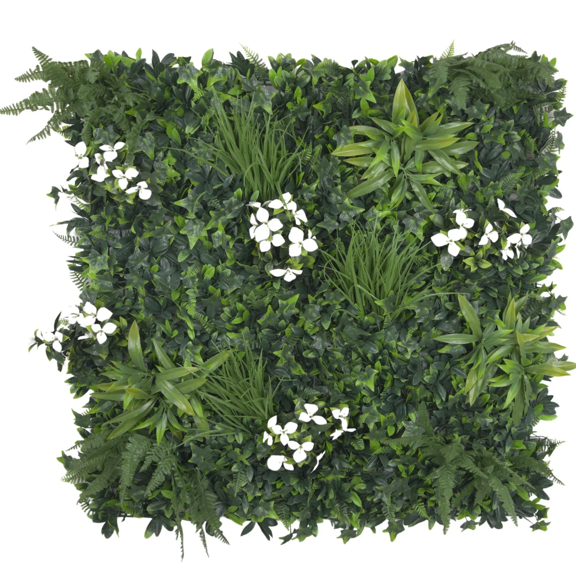 Snowy White Artificial Vertical Garden Green Wall Panel 40×40in 11 SQ FT – UV Resistant – Commercial Grade