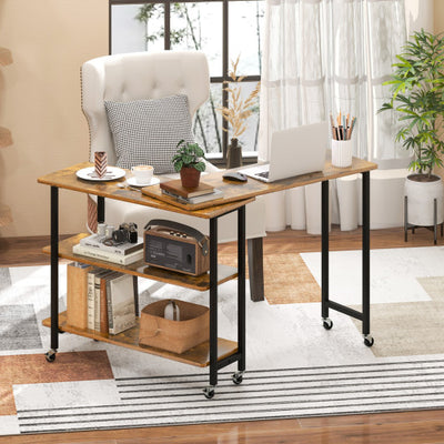 Patented 360° Rotating Sofa Side Table with 2-Tier Storage Shelves-Brown