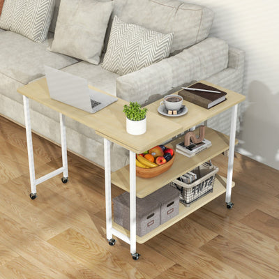 Patented 360° Rotating Sofa Side Table with 2-Tier Storage Shelves-Natural