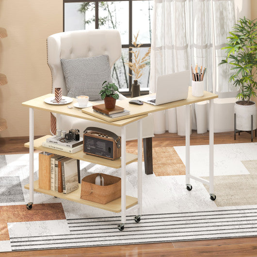 Patented 360° Rotating Sofa Side Table with 2-Tier Storage Shelves-Natural