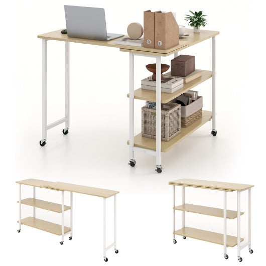 Patented 360° Rotating Sofa Side Table with 2-Tier Storage Shelves-Natural
