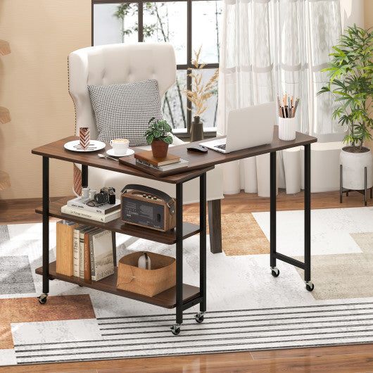 Patented 360° Rotating Sofa Side Table with 2-Tier Storage Shelves-Walnut