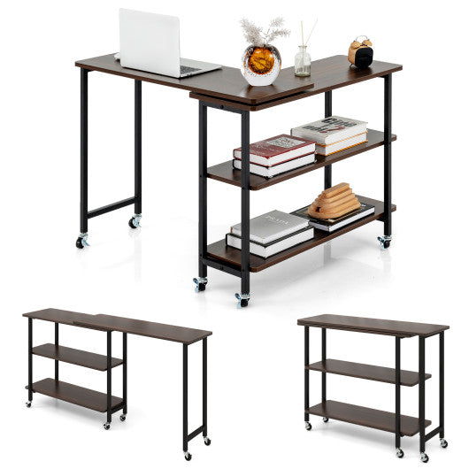 Patented 360° Rotating Sofa Side Table with 2-Tier Storage Shelves-Walnut