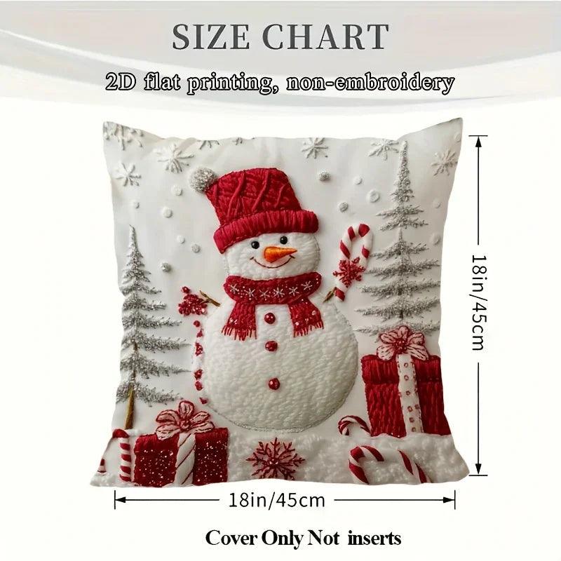 Soft Cushion Christmas Throw Pillow Cover - Red & White Snowman with Zipper Closure