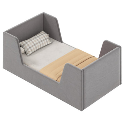 Soft Velvet Fabric Toddler Bed Frame with Safety Rails-Gray