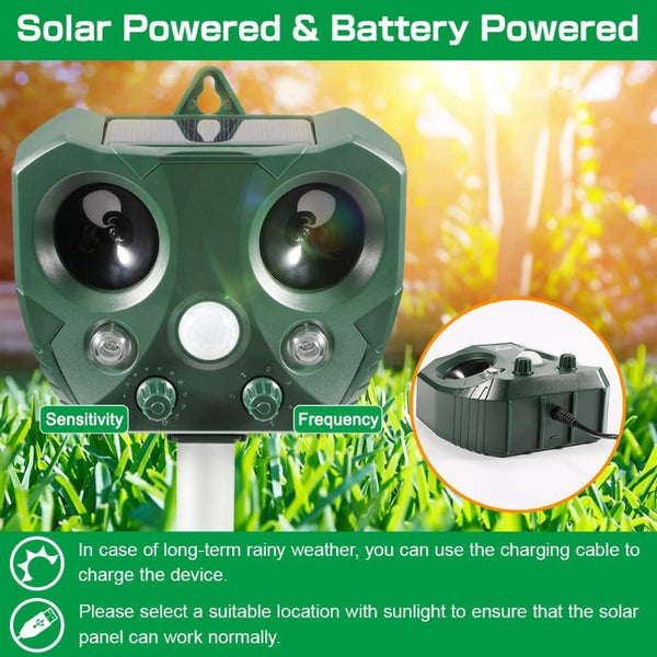 2024 Solar Ultrasonic Animal Repeller, Sonic Animal Repeller, Motion Detection, flashlights, Dog Cat Repellent, Squirrel, Raccoon, Skunk, Rodent, Fox, Deer, Bird deterrents for outside