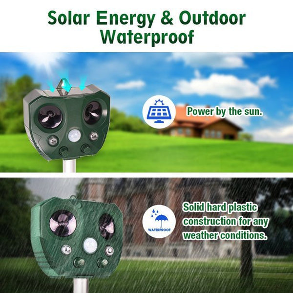 2024 Solar Ultrasonic Animal Repeller, Sonic Animal Repeller, Motion Detection, flashlights, Dog Cat Repellent, Squirrel, Raccoon, Skunk, Rodent, Fox, Deer, Bird deterrents for outside