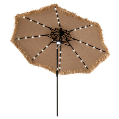 10 Feet Hawaiian Style Solar Lighted Thatched Tiki Patio Umbrella
