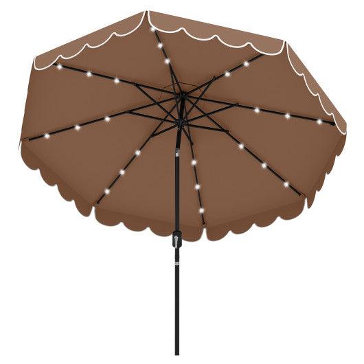 9.3 Feet Solar Patio Umbrella with 24 LED Lights Vented Top and Ruffles-Coffee
