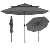 10 Feet Solar Patio Umbrella with 32 LED Lights 3-Tier Vented Top-Gray - Gray