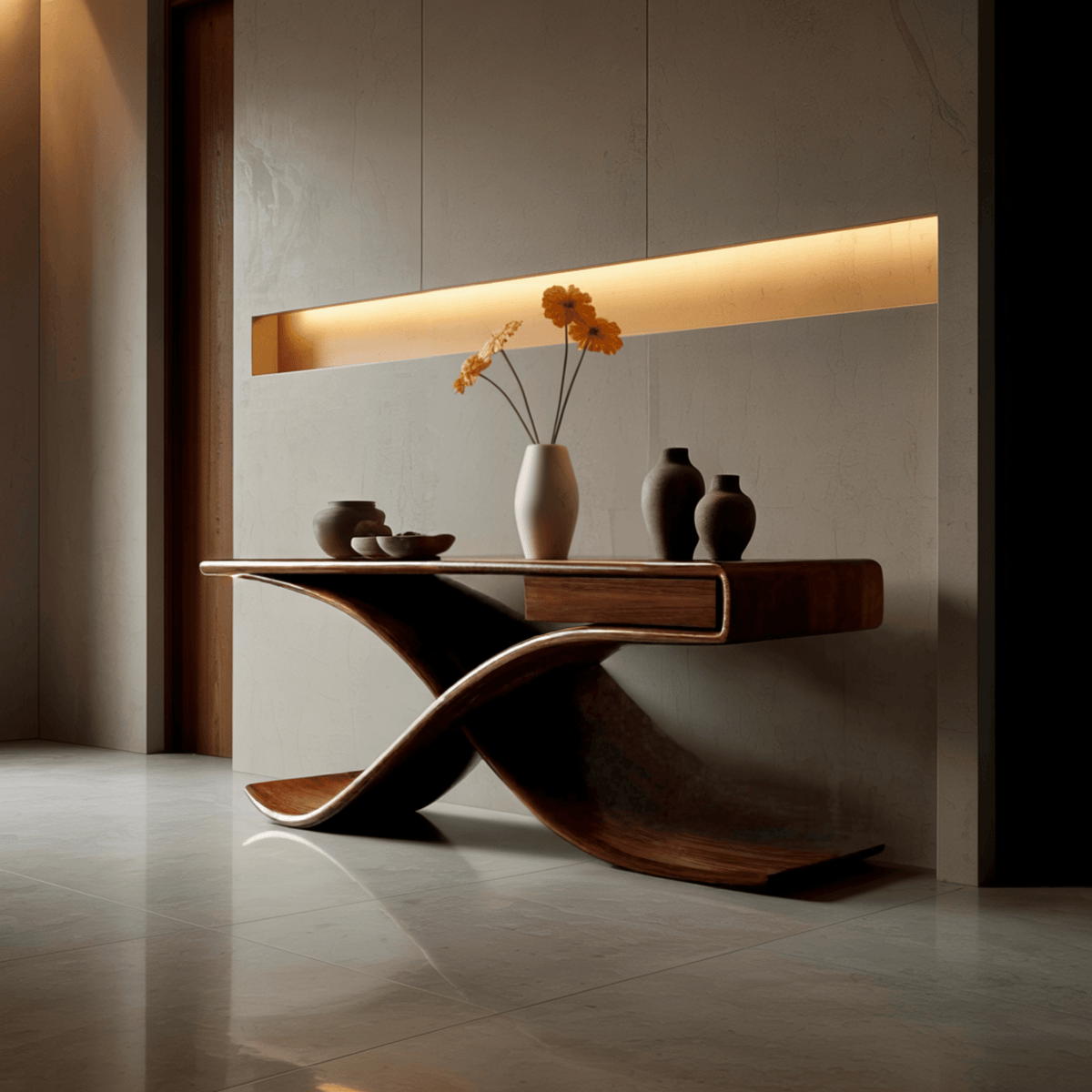 Solara Wave Handcrafted Wood Console Table