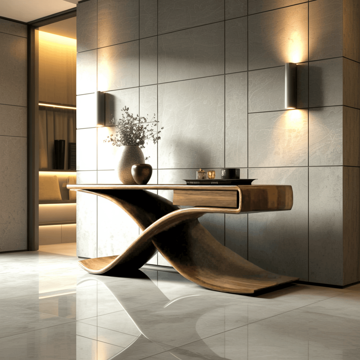 Solara Wave Handcrafted Wood Console Table