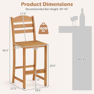 Solid Acacia Wood Bar Stools Heavy-duty Outdoor Barstools with 400 LBS Max Load