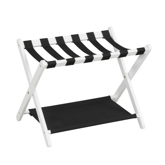 Solid Rubberwood Folding Luggage Rack with Nylon Shelves-White