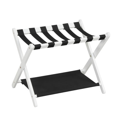 Solid Rubberwood Folding Luggage Rack with Nylon Shelves-White