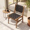 Solid Teak Hand-Woven Strap Outdoor Dining Chair with Flex Support for Deck Garden