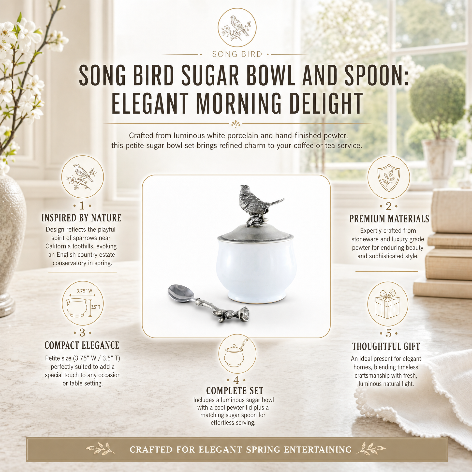 Song Bird Sugar Bowl and Spoon