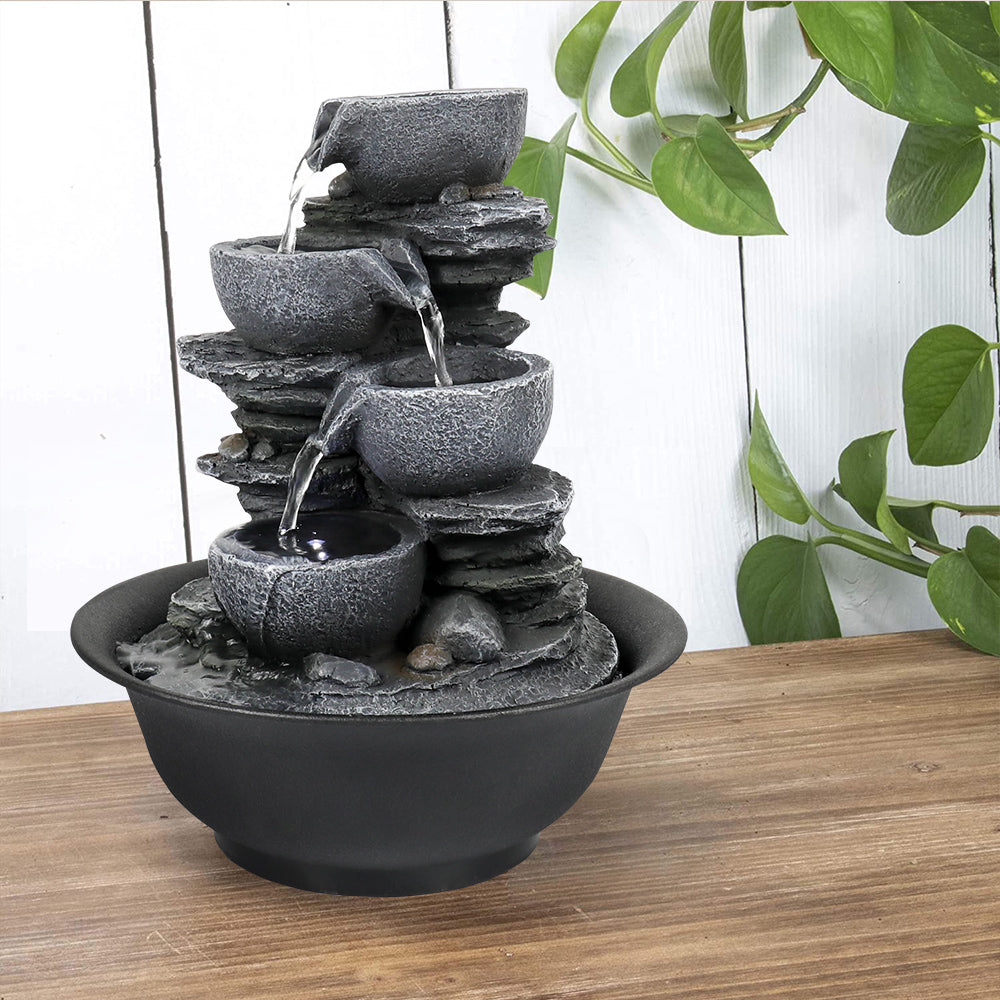 Resin Mini Slate Bowl Tabletop Water Fountain 10 Inch